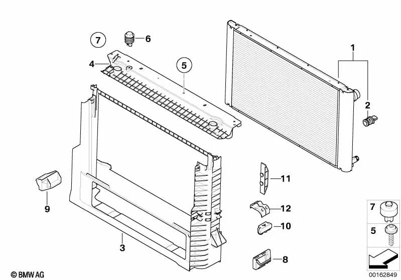 Radiateur de réfrigérant pour BMW E60, E65 (OEM 17112248478). BMW d'origine