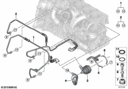 Tubo de refrigerante antes do turbocompressor de gases de escape para a BMW G87 Series 2, G80, G81 Series 3, G82, G83 Series 4, F97, F97N X3, F98, F98N X4 (OEM 11538746394). BMW original