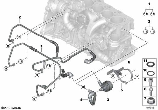 Tuyau de réfrigérant avant le turbocompresseur de gaz d'échappement pour la série BMW G87 2, G80, G81 Series 3, G82, G83 Series 4, F97, F97N X3, F98, F98N X4 (OEM 11538746394). BMW d'origine