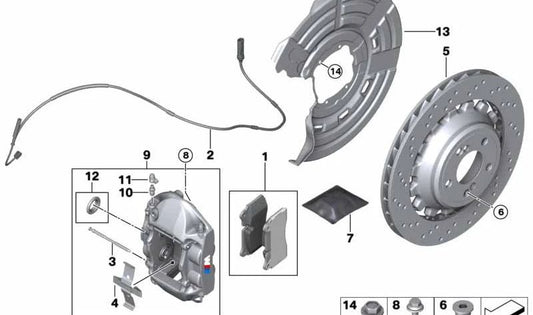 Disco de freno cerámico de carbono derecho OEM 34212284808 para BMW F87N, F80, F80N, F82, F82N, F83, F83N. Original BMW.