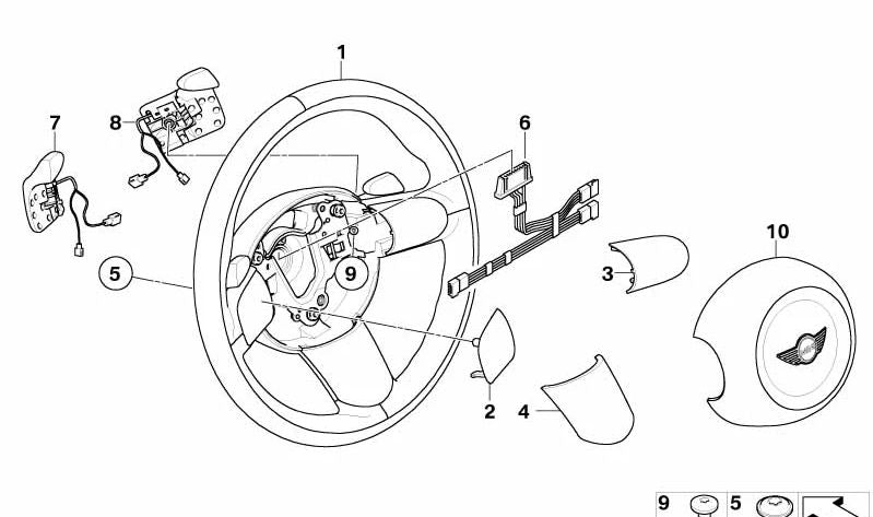 Paramento derecho para volante deportivo OEM 32306765088 para MINI R50, R52, R53 Cabrio… y más. Original MINI.