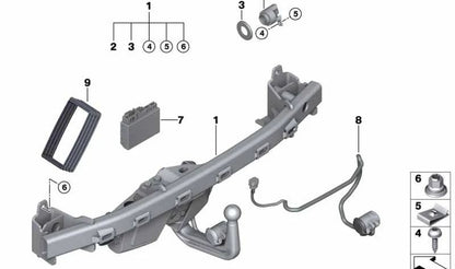 Enganche de remolque eléctrico abatible OEM 71606865764 para BMW F10, F11, F07 (5er Serie) modelos 520d, 528i, 530d, 535d (con y sin xDrive). Original BMW.