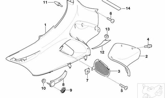 Listón de adorno superior derecho OEM 46637699570 para BMW Motorrad K 1200 RS, K 1200 LT. Original BMW Motorrad.