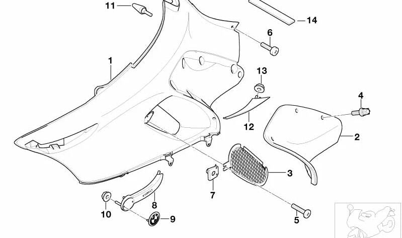 Faixa de acabamento superior esquerda OEM 51137699569 para BMW Motorrad K1200 LT, K1200 RS. Originais BMW Motorrad.