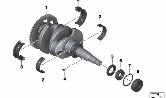 Semicasquillo cojinete principal amarillo OEM 11218530251 para motos BMW R1200GS, R1250GS, R1200RT, R1250RT, R1200R, R1250R, R1200RS, R1250RS. Original BMW Motorrad.