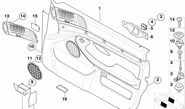Panel de puerta delantera izquierda OEM 51417140329 para BMW E39. Original BMW.