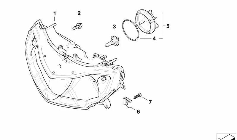 Faro delantero OEM 63127718053 para BMW Motorrad R1200GS (K25), R1200GS Adventure (K25), HP2 Enduro. Compatible con modelos 2004-2012. Recambio original BMW Motorrad.