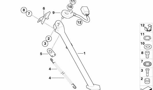Apoyo lateral OEM 46537661514 para motos BMW R1200CL (K30) 2001-2004. Original BMW Motorrad.
