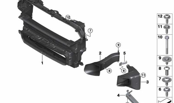 Guía de aire del radiador delantera OEM 51747484248 para MINI Countryman F60 Cooper (2016-2019). Original MINI.