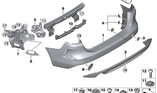 Difusor trasero inferior OEM 51127495153 para BMW Serie 2 F44 (versión Line Sport). Pieza original BMW.