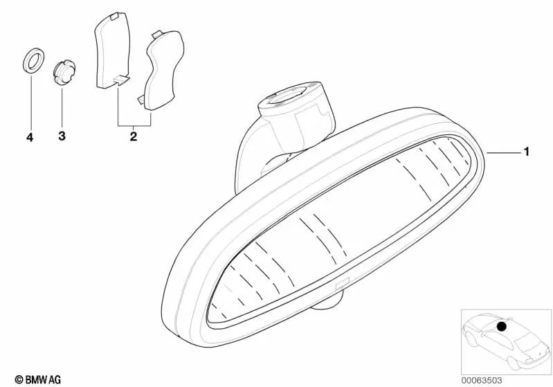 Specchio interno EC / LED / wireless per BMW Z8 E52 (OEM 51168257711). BMW originale.