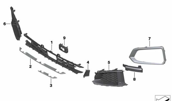 Rejilla lateral cerrada izquierda OEM 51117449707 para BMW G06. Original BMW.