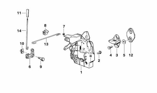 Cerrojo trasero derecho OEM 51228103492 para BMW E30 316i y 318i (modelos con motor M40, cambio manual y automático). Sistema de cierre puerta trasera. Original BMW.