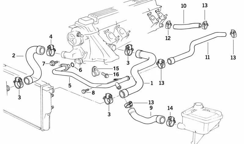 Tubería del sistema de refrigeración OEM 11532244709 para BMW E36. Original BMW.
