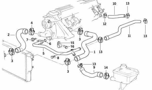 Tubería del sistema de refrigeración OEM 11532244709 para BMW E36. Original BMW.