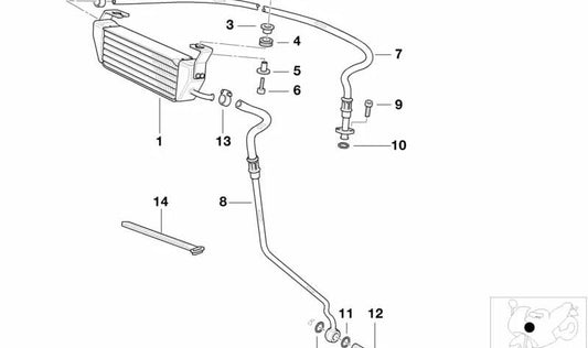 Tubería de refrigeración de aceite (conducto de ida) OEM 17227652852 para BMW Motorrad R 3/20 (2000), motor R2. Original BMW Motorrad.
