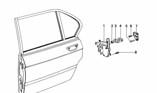 Cerradura puerta trasera izquierda OEM 51221846033 para BMW E12. Original BMW.