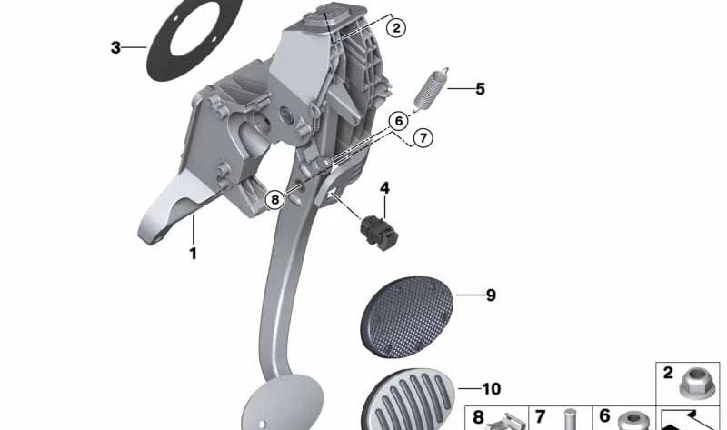Cubierta de pedal OEM 35006860688 para MINI F54, F55, F56, F57, F60, F65, F66, F67, U25. Repuesto original MINI. Apta para versiones con cambio manual y automático según modelo.
