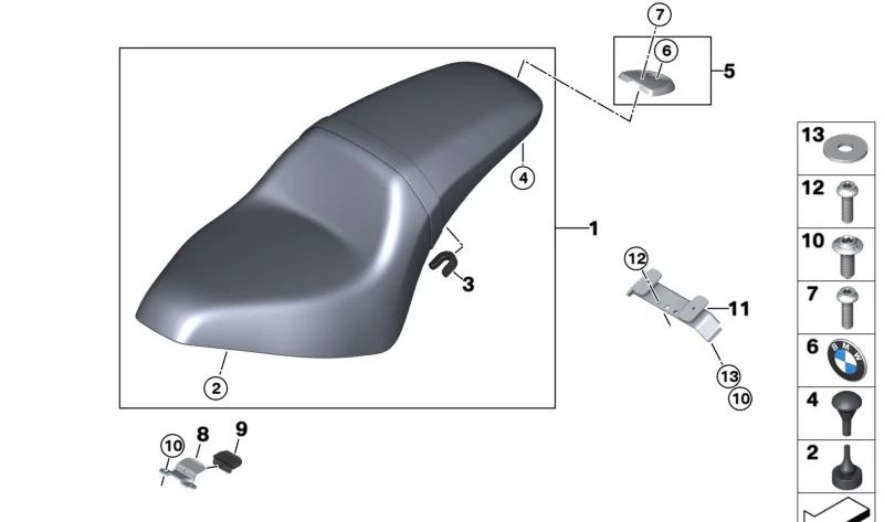Suporte de assento do motorista OEM 52539444676 para motocicletas BMW R 18, R 18 Classic, R 18 Roctane. Originais BMW Motorrad.