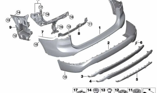 Difusor trasero inferior OEM 51127403397 para BMW X1 F48 y F49. Pieza original BMW. Ideal para sustituir parte baja del parachoques trasero.
