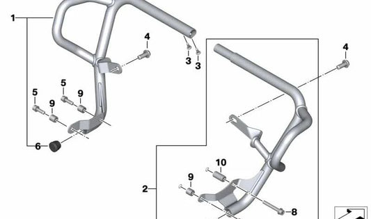 Estribo de protección de motor izquierdo OEM 46638388009 para motos BMW F800GS Adventure. Original BMW Motorrad.