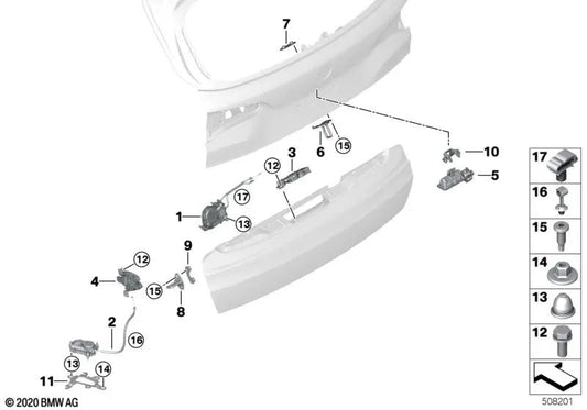 Unterschließende Schließhilfe für BMW X5 F95, G05, G18, X7 G07 (OEM 51249482991). Original BMW.