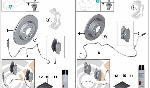 Juego de pastillas de freno con sensor OEM 34112289151 para MINI R55, R56, R57, R58, R59. Recambio original MINI. Ideal para mantener el sistema de frenos en perfecto estado.