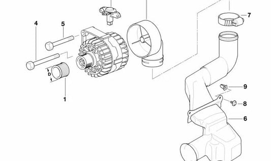 Conducto de aire para alternador OEM 12311432428 para BMW E39, E38, E31. Original BMW.