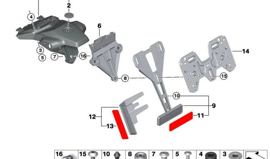 Soporte de matrícula OEM 46625A16773 para motos BMW S 1000 R, S 1000 RR, M 1000 RR, M 1000 R. Original BMW Motorrad.