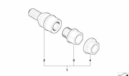 OEM security adapter 36136752767 for BMW X5 E53 (3.0d and 3.0i, manual and automatic, 2001-2006). Original BMW piece. Ideal for screws with code 38/SW19mm.