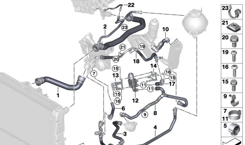 Tubería válvula conmutación EGR OEM 11538514437 para BMW F20, F21, F22, F23, F30, F31, F34, F32, F33, F36, F10, F11, G30, G31, G11, G12, F25, F26, F15. Original BMW.