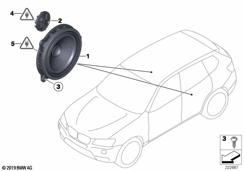 Altavoz de agudos para BMW F07, F25, E89 (OEM 65139220751). Original BMW