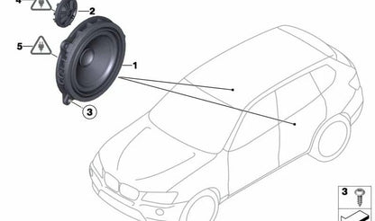 Altavoz central HiFi OEM 65139240642 para BMW F25 y F26. Compatible con modelos X3 sDrive18d, sDrive20i (2012-2017). Repuesto original BMW.