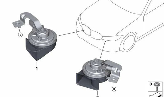 Claxon grave electrónico OEM 61335A6FE42 para BMW G42, G87, G20 (M240i, M2, 316d). Compatible con versiones automáticas y manuales. Original BMW.