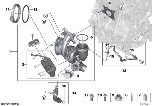 Rezirkulationsventil für BMW 2 U06 -Serie, X1 U11, U12 (OEM 11655A597D0). Original BMW
