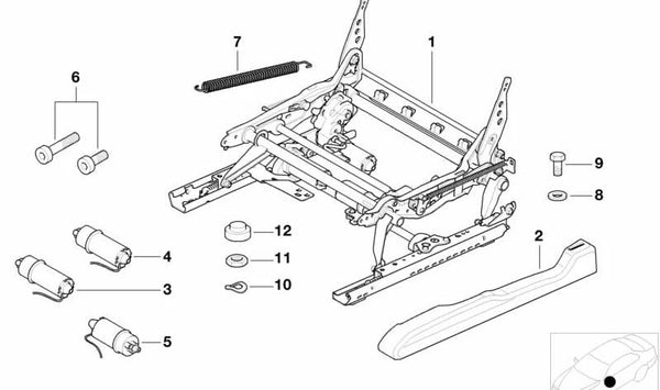 Mecanismo eléctrico asiento derecho OEM 52107112672 para BMW E46, E63, E64. Original BMW.