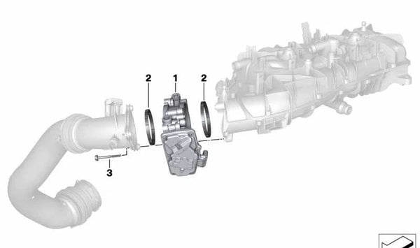 Cuerpo de aceleración OEM 13548601651 para BMW F20, F21, F22, F23, G42, F30, F31, F34, G20, G21, G28, F32, F33, F36, G22, G23, G26, G30, G31, G38, G60, G61, G68, G32, G11, G12, G01, G08, G45, G02, G18, G06, G29. Original BMW.