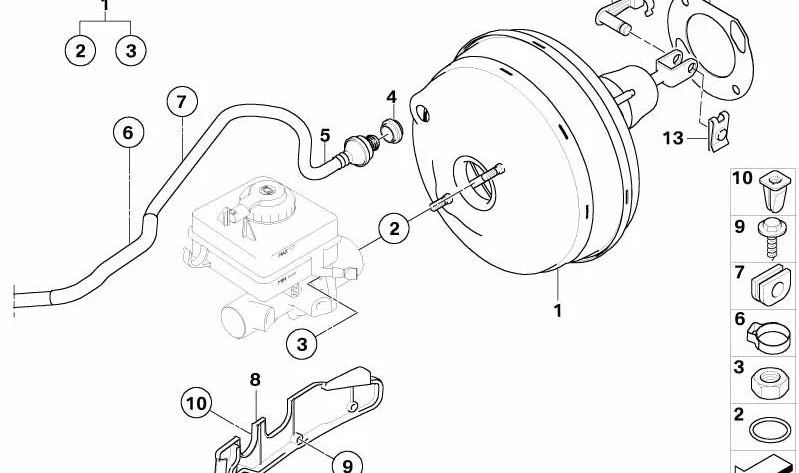 Tubo de aspiración de freno OEM 34336768385 para BMW E60, E61. Original BMW.