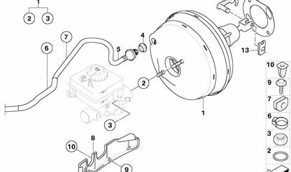 Tubo de aspiración de freno OEM 34336768385 para BMW E60, E61. Original BMW.