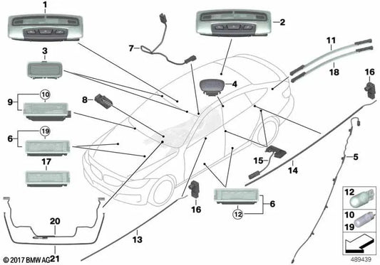 Vordere Innenlicht für BMW F20, F21, F22, F23, F30, F31, F34, F35, F32, F33, F36, I12N, F15, F85, F16, F86 (OEM 63319312494). Original BMW