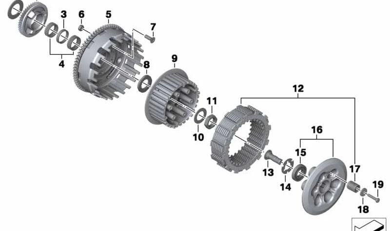 Juego de discos de embrague y muelles OEM 21217702427 para BMW Motorrad F 800 S (FK71) y F 800 ST (FK71). Compatible con modelos fabricados entre 2006 y 2012. Original BMW Motorrad.