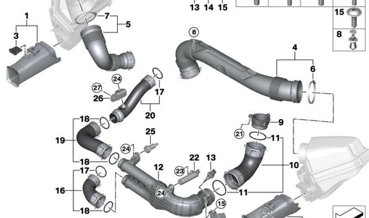 Connecting pipe for BMW 2 Series G87, 3 Series G80, G81, 4 Series G82, G83, X3 F97, X4 F98 (OEM 13718054844). Original BMW