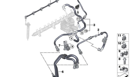 Kraftstoffrohrstütze für BMW G20, G21, G22, G23, G26, G30N, G31N, G32N, G11N, G12N, G14, G15, G16, G01, G02, G05, G06, G07 (OEM 13538598166). Original BMW
