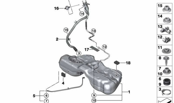 Correa de sujeción tanque combustible OEM 16117354282 para BMW Serie 7 (G11, G12). Original BMW