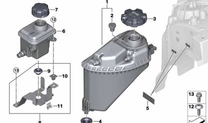 Depósito de refrigerante OEM 17137841266 para BMW F15, F85, F95, F16, F86, F96. Original BMW.