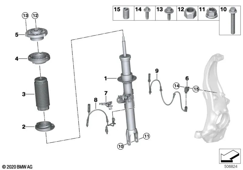 Amortiguador delantero derecho VDC para BMW Serie 5 G31, G31N (OEM 37106866528). Original BMW.