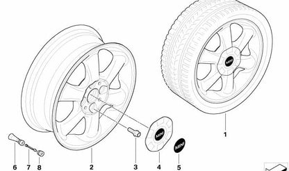 Cubierta de cubo plata OEM 36136770999 para MINI R50, R56, Clubman R55, Cabrio R52... y más. Original MINI.
