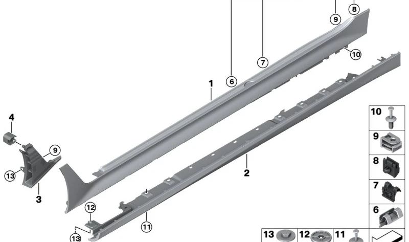 Juego de clips fijación OEM 51778738992 para BMW G20 320i, 325i, 330i. Modelos compatibles: G20 320i (FF, 5Y, 58), G20 325i (54, 5F, 5U), G20 330i (5R, 61). Original BMW.
