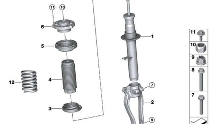 Amortiguador delantero izquierdo OEM 31316875923 para BMW Serie 5 G30, G30N. Original BMW.
