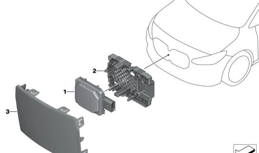 Supporto frontale per sensore radar OEM 66315A01CF7 per BMW F70, U06, G60, G61, G68, G90, G70, U11, U12, U10, G45. BMW originale BMW.
